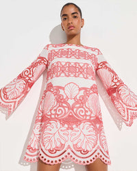 Stevie Lace Mini Dress - White & Coral