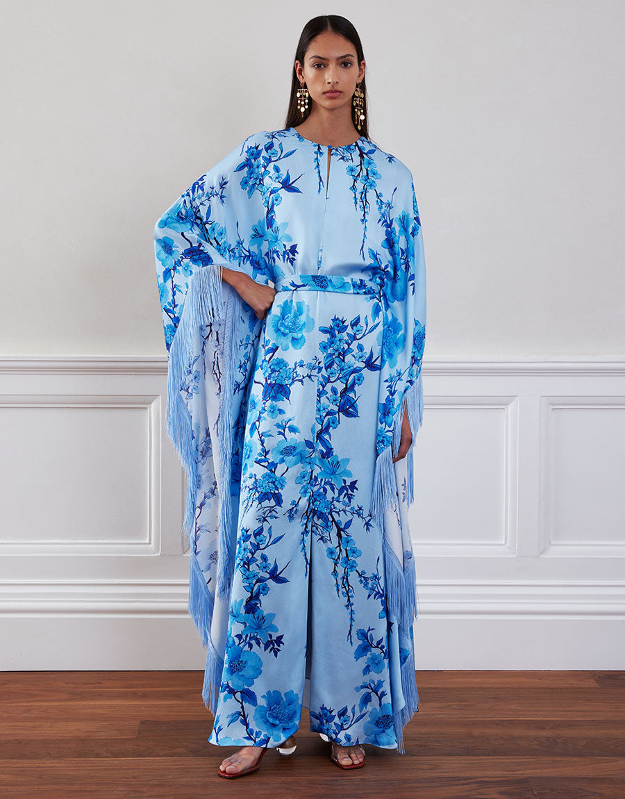 Esmeralda Crepe Maxi Dress - Cherry Blossom Blue