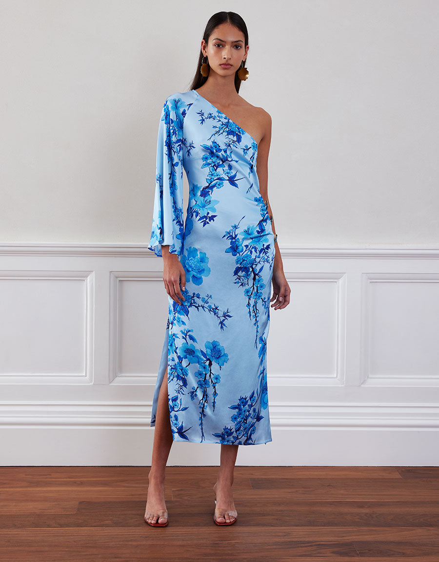 Atlantis Crepe Maxi Dress - Cherry Blossom Blue